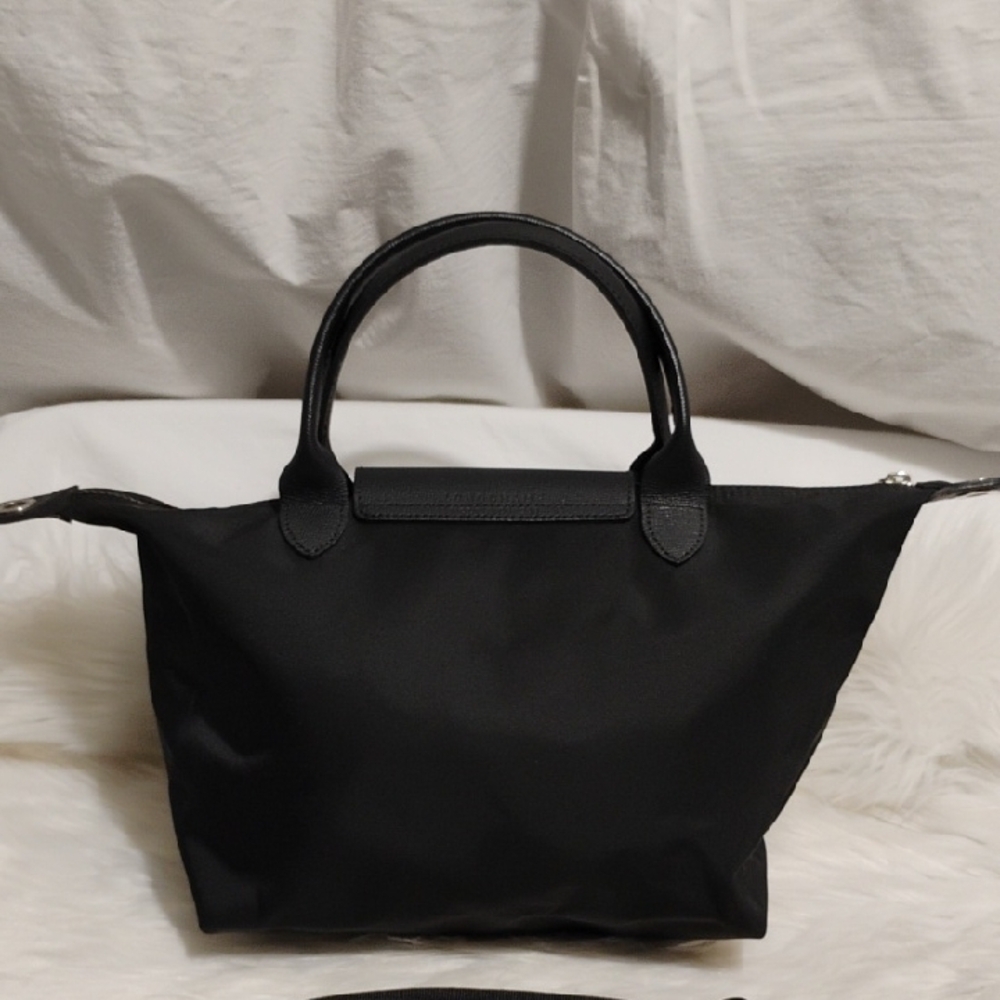 SALE! Like New Longchamp Le Pliage Black Nylon/Leather Small Tote W Strap - Picture 7 of 14